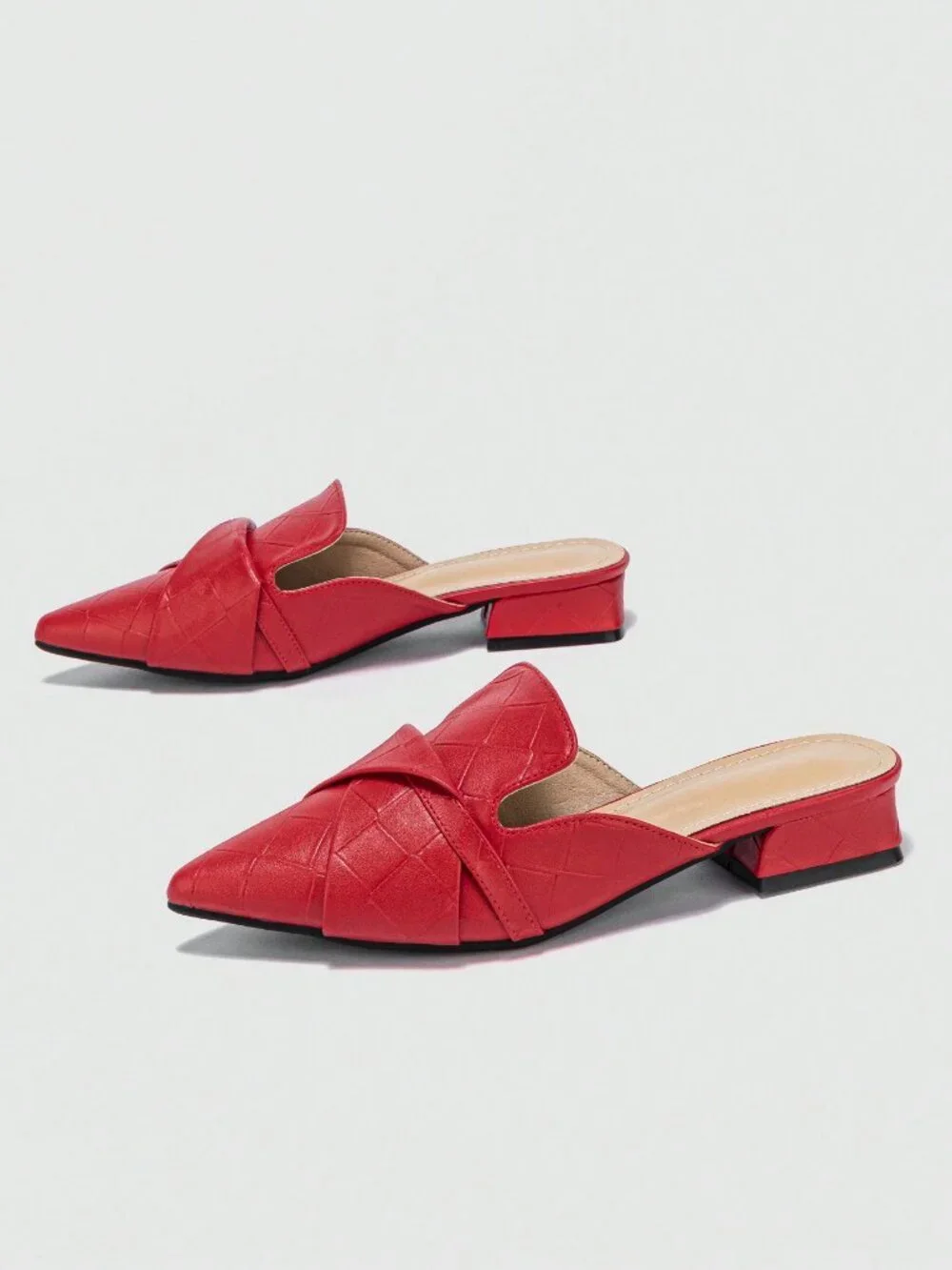 Red Casual Women's Metal Chunky Heel Pointed Toe Slip-On Slingback Shoes